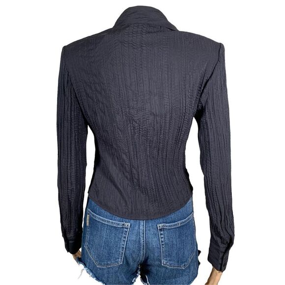 ASTR The Label Women's Black Textured Ruched Button Up Top Size XS NWT - Picture 5 of 8